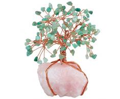 SUNYIK Trommelstein Edelstein Geld Baum Bonsai Fengshui Lucky Heilung Dekoration Green Aventurine Tree Wrapped on Rose Quartz Base(3.5)