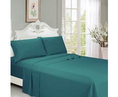 LEXINGTON Premium Bambus Bett Blätter – Deep Pocket, die Ultra Soft Cool Bettwäsche – Mischung aus natürlichem Bambus-6 PCS 1 Spannbettlaken, 1 flach, 4 Kissenbezügen Queen blaugrün