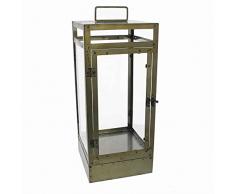 Benjara Industrielle Laterne, Metall/Glas, erhöht, Grau/Transparent