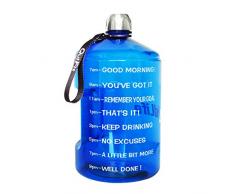 QuiFit Wasserflasche mit Zeitmarkierung und Griff, 450 ml, BPA-frei, wiederverwendbar, motivierende Sport-Trinkflasche, hilft Ihnen, mehr Wasser zu trinken, blau, 43 oz