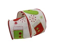 Renaissance 2000 4-Zoll x 10yd weiß mit rot grün Weihnachtsstrumpf Band