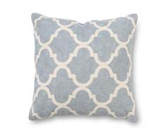 K&K Interiors 14886E Kissen, 48,3 cm, quadratisch, hellblau und weiß, Bestickt, Baumwolle und Wolle