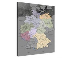 LANA KK Deutschlandkarte Leinwandbild Deutsch Kunstdruck Pinnwand auf Echtholz, edelgrau, 80 x 120 cm