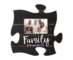 Family First & Forever schwarz Distressed Holz Optik 4 x 6 Holz Puzzle Wandschild Bilderrahmen