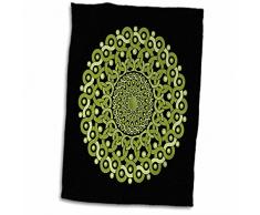3dRose Handtuch Salbei und Olivgrün Fantasy Swirly Vintage Mandala auf schwarzem Hintergrund, weiß, 15 x 22-Inch
