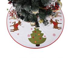 gireshome 127 cm Rentier-Stickerei Weihnachtsbaum-Stickerei weiß Polar Fleece Weihnachtsbaum Rock Xmas Tree Dekoration Merry Christmas Supplies Weihnachten Dekoration