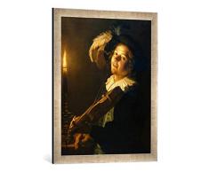 Gerahmtes Bild von Werkstatt des Gerard Van Honthorst Geiger bei Kerzenlicht, Kunstdruck im hochwertigen handgefertigten Bilder-Rahmen, 50x70 cm, Silber Raya