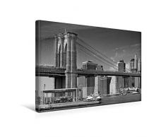 Premium Textil-Leinwand 45 x 30 cm Quer-Format MANHATTAN SKYLINE & BROOKLYN BRIDGE Monochrom | Wandbild, HD-Bild auf Keilrahmen, Fertigbild auf hochwertigem Vlies, Leinwanddruck von Melanie Viola