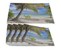 Moslion Sandy Strand Palmen Tischsets Tropical Malediven Coastline Peaceful Sea Cloud Blue Tischsets für Esstisch/Küche Tisch, wasserfest, waschbar, für drinnen und draußen, 4 Stück