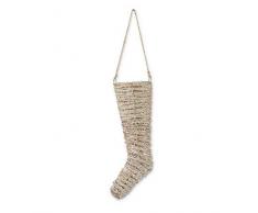 K&K Interiors 53582A Dekofigur Weihnachtsstrumpf, Rattan und Sisal, 45,7 cm, cremefarben