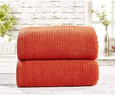 Belle Maison Handtuch-Set, Waffelpiqué, 450 g/m², Baumwolle, Chili-Orange Rot, 2 Stück