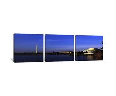 icanvasart 3 Stück cherry blossoms AT THE Tidal Waschbecken, Jefferson Memorial, Washington Monument, National Mall, Washington DC, USA Kunstdruck auf Leinwand, Panorama Bilder, 91,4 x 30,5 cm/1,9 cm Tiefe
