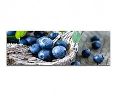 Panoramabild auf Leinwand und Keilrahmen 150x50cm Blaubeeren Holzschale