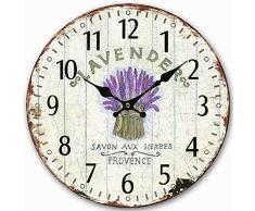 Wanduhr, für Wohnzimmer, Used-Look, Vintage-Optik, Holz, große Zeitmesser, rustikaler Stil, Küche, Schlafzimmer, Badezimmer, Wanduhr, 30,5 cm, 35,6 cm, 40,6 cm, Lavender Pattern 2, 14-inch