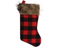 Farmhouse Decor Buffalo Plaid Weihnachtsstrümpfe und Ornamente 6-teiliges Set rot und schwarz kariert Waldstil 1 Stocking