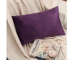 NTBAY Kissenbezug, Samt, quadratisch, superweich, luxuriös, mit Reißverschluss Lumbar (12 x 20 inches) violett