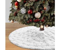 Dremisland Weihnachtsbaum-Rock, 121,9 cm, groß, Weiß und Gold, luxuriös, Kunstfell, Baumrock mit Schneeflocken, superweich, dick, Plüsch, Baumschmuck für Weihnachtsbaum-Dekoration 48inch/122cm Silber