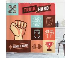 Fitness Vorhang für die Dusche von ambesonne, Gym Crossfit Schulungen Achievement Victory Stärke Entschlossenheit Don t Quit Phrase, Stoff Badezimmer Decor Set mit Haken, multicolor, Textil, Multi 1, 69W x 75L