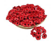 NAVA CHIANGMAI 50 Stück rote Mohnblumen Maulbeere Papier Blumen 20–25 mm Scrapbooking Hochzeit Puppenhaus Supplies Karte Künstliche Maulbeere Papier Blumen Hochzeit Scrapbook Dekorationen Grußkarten