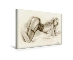 Calvendo Premium Textil-Leinwand 45 cm x 30 cm quer, Girl in Dessous | Wandbild, Bild auf Keilrahmen, Fertigbild auf echter Leinwand, Leinwanddruck: Erotik Bleistiftzeichnung Menschen Menschen