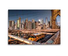 Premium Textil-Leinwand 120 x 80 cm Quer-Format Auf der Brooklyn Bridge mit Blick auf Skyline Manhattan | Wandbild, HD-Bild auf Keilrahmen, Fertigbild auf hochwertigem Vlies, Leinwanddruck von Kurt Krause