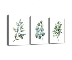 3-teiliges Wandbild für Schlafzimmer, Leinwandbild, Kunstdruck, Badezimmer-Wanddekoration, abstrakter Sonnenaufgang und Sonnenuntergang, Aquarell-Gemälde, Poster, Büro, Wohnzimmer, moderne Bilder Modern 12x16inches*3pcs Watercolor Green Cactus Flowers