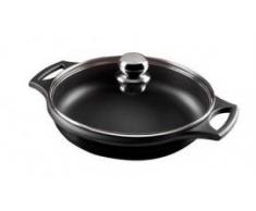 Castey Flache Kasserolle Induktion mit Deckel aus gehärtetem Glas und Silikon seitliche Griffe, 32 cm, Aluguss, Schwarz, 25 x 32 x 7,5 cm