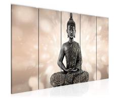 Bilder Buddha Feng Shui Wandbild 200 x 80 cm Vlies - Leinwand Bild XXL Format Wandbilder Wohnzimmer Wohnung Deko Kunstdrucke Braun 5 Teilig - MADE IN GERMANY - Fertig zum Aufhängen 506655a
