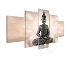 Bilder Buddha Feng Shui Wandbild 200 x 100 cm Vlies - Leinwand Bild XXL Format Wandbilder Wohnzimmer Wohnung Deko Kunstdrucke Braun 5 Teilig - MADE IN GERMANY - Fertig zum Aufhängen 506651a