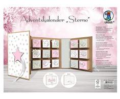 URSUS 17860001F - Adventskalender Buch Sterne, aus Kraftkarton, Material für einen Adventskalender, inklusive Dekopapieren, Satinband und Adventszahlen, ca. 22,4 x 16,1 x 5,3 cm