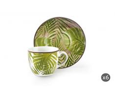 Excelsa Foliage Set aus 6 Espressotassen mit Untertassen, Porzellan