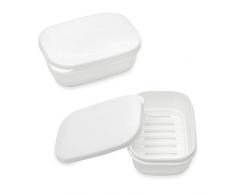 TANCANO Seifenschale Seifenbox Seifenhalter 2er Pack Seifenbehälter für Dusche, wasserdichte tragbare Seifenschale für Reisen, Auto, Zuhause, Outdoor, Camping, Fitnessstudio weiß