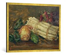 Gerahmtes Bild von Max Slevogt Stilleben mit Spargel und Radieschen, Kunstdruck im hochwertigen handgefertigten Bilder-Rahmen, 100x70 cm, Gold Raya