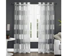 Exclusive Home Navarro gestreift Sheer Tülle Top Fenster Vorhang Paneele (Set von 2), 137,2 x 213,4 cm, Polyester, Winter-Weiß, 54x108