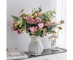 YILIYAJIA Künstliche Rosensträuße mit Keramikvase, Kunstblumen, Dekoration für Tisch, Zuhause, Büro, Hochzeit Hellviolett
