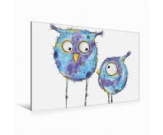 Premium Textil-Leinwand 120 cm x 80 cm quer Eule mit Kind | Wandbild, Bild auf Keilrahmen, Fertigbild auf echter Leinwand, Leinwanddruck