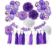 Delaiwen Violette Braut-Dekoration, Violett, Lavendel, Konfetti, Ballons She Said Yaaas, Banner, Tisssue Pompon, Papierquasten, Violett/Lavendel