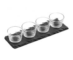 Premier Housewares Schiefer Tablett Set, 4 gerippte Glasschalen