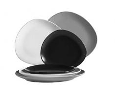 MÄSER 931240 Serie Glendale Teller Set flach 6-teilig für 2 Personen, modernes Tafelservice aus Dessertteller, Frühstücksteller und Speiseteller, matt lasiert Keramik Schwarz/Weiß/Grau