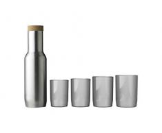 QDO Karaffe gebürsteter Edelstahl 1 Liter mit Korken und 4 Kunststoff-Gläsern