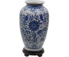 Oriental Möbel 35,6 cm Floral Blau und Weiß Porzellan Tung Chi Vase