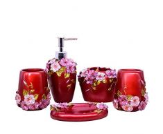LUANT Creative Scents Bade-Set mit Partyzelt, 5-teiliges Badezimmer-Zubehör-Set, Set mit Seifenspender, Zahnbürstenhalter, Zahnputzbecher, Seifenschale (rot)