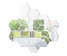 Yusylvia 12 x sechseckige 3D-Acryl-Spiegel-Wandaufkleber, Heimdekoration, Wohnzimmer, DIY, moderne Kunst, Spiegel, Wandbild, Dekoration Modern M (12.6cm/4.96in) silber