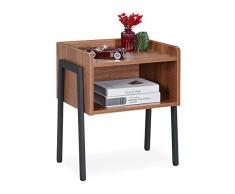 Relaxdays Beistelltisch, Industrial Style, 2 Ablagen, Nachttisch Holzoptik, Stahl, HBT: 53 x 45 x 35 cm, braun/schwarz, 1 Stück
