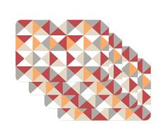 Venilia Triangle Orange Tischset Platzset für Esszimmer Rot Grau Dreieck Vintage-Muster, 4er Set abwischbar Polypropylen, lebensmittelecht, 45 x 30 cm, 4 Stück, 59045, Kunststoff