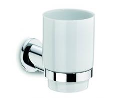 Kela 20267 Zahnbürstenhalter, Wandmontage, Zum Kleben oder Bohren, Ø 7 cm, H 10 cm, Makira Keramik/ Messing verchromt