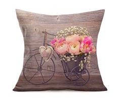 Smilyard Vintage Red Fahrrad Überwurf-Kissenbezug, Aquarell, Baumwolle, Leinen, quadratisch, 45,7 x 45,7 cm, Outdoor, Dekoration, Sofa, rustikales Bauernhaus 18 X 18 Bike#02