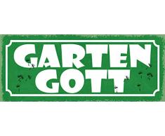 Schatzmix Spruch Garten Gott (gruenes Schild-Weisse Schrift) Metallschild 27x10 Deko tin Sign Blechschild, Blech, Mehrfarbig, 27x10 cm