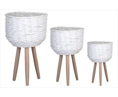 Benjara Holzkorb, rund, geflochtenes Design, 3 Stück, Weiß