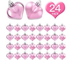 Willbond 24 Stück Herzförmige Ornamente, Herzkugeln für Christbaumkugel, Valentinstag, Acryl-Herz-Ornamente, Hochzeit, Geburtstag, Party-Dekoration, Glitzer und Matt Rose